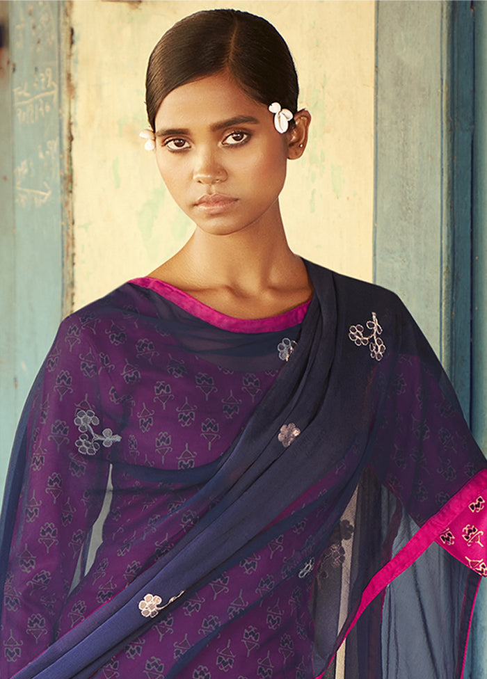 3 Pc Magenta Unstitched Pure Cotton Suit Set VDSL250323 - Indian Silk House Agencies