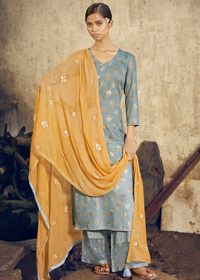 3 Pc Grey Unstitched Pure Cotton Suit Set VDSL250328 - Indian Silk House Agencies