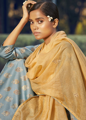 3 Pc Grey Unstitched Pure Cotton Suit Set VDSL250328 - Indian Silk House Agencies