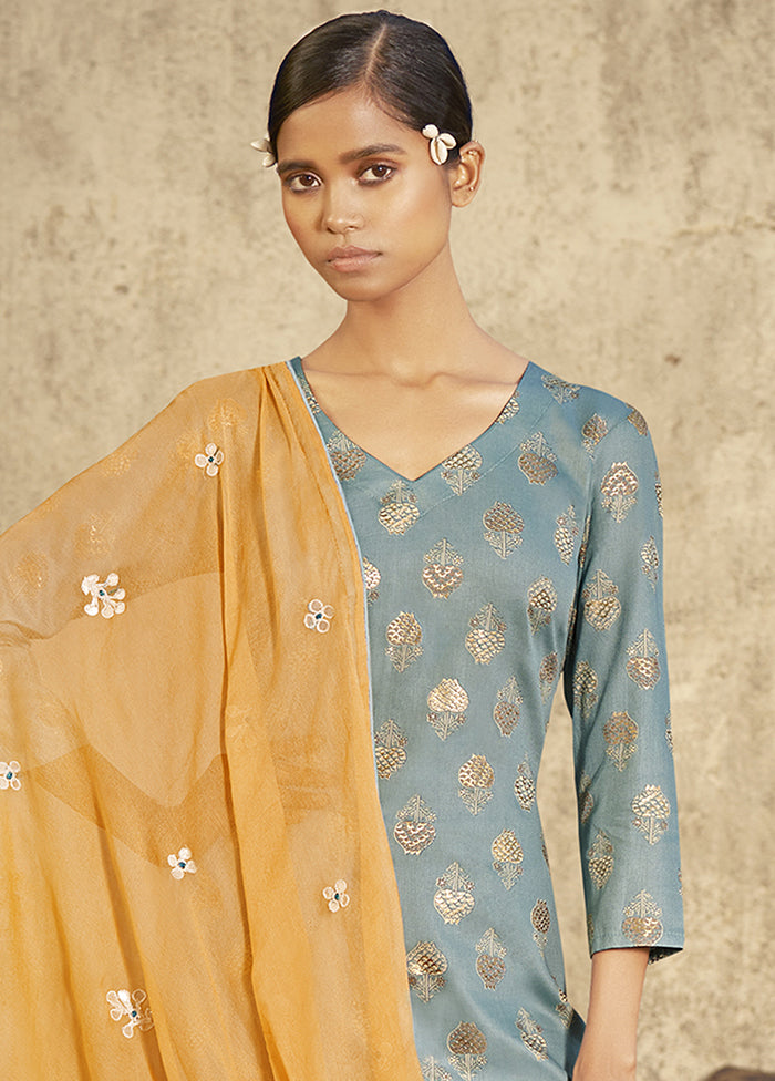 3 Pc Grey Unstitched Pure Cotton Suit Set VDSL250328 - Indian Silk House Agencies