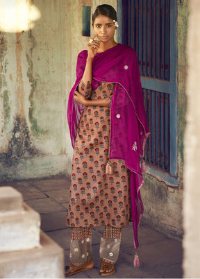 3 Pc Rust Unstitched Pure Cotton Suit Set VDSL250329 - Indian Silk House Agencies