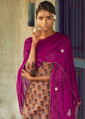 3 Pc Rust Unstitched Pure Cotton Suit Set VDSL250329 - Indian Silk House Agencies
