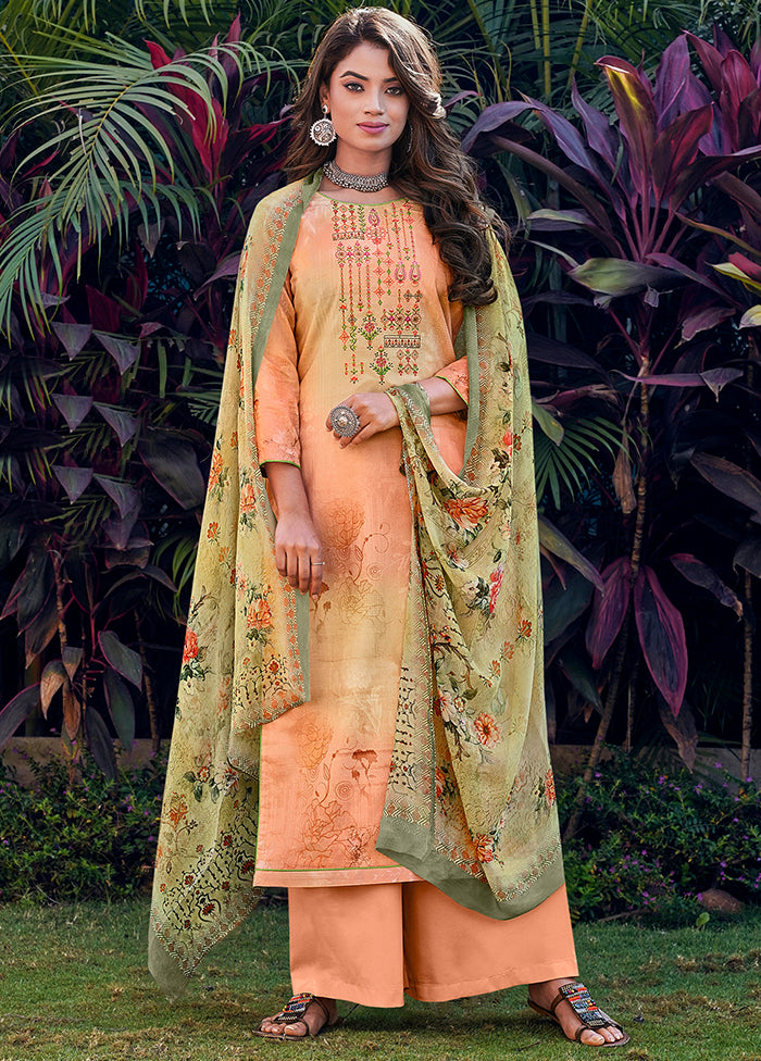 3 Pc Peach Unstitched Cotton Suit Set VDSL130422 - Indian Silk House Agencies