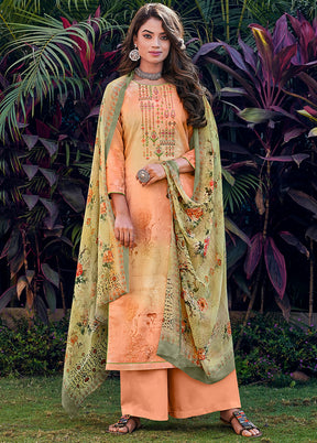 3 Pc Peach Unstitched Cotton Suit Set VDSL130422 - Indian Silk House Agencies