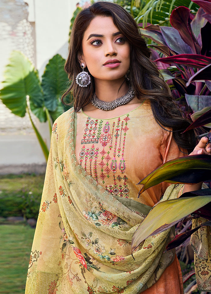 3 Pc Peach Unstitched Cotton Suit Set VDSL130422 - Indian Silk House Agencies