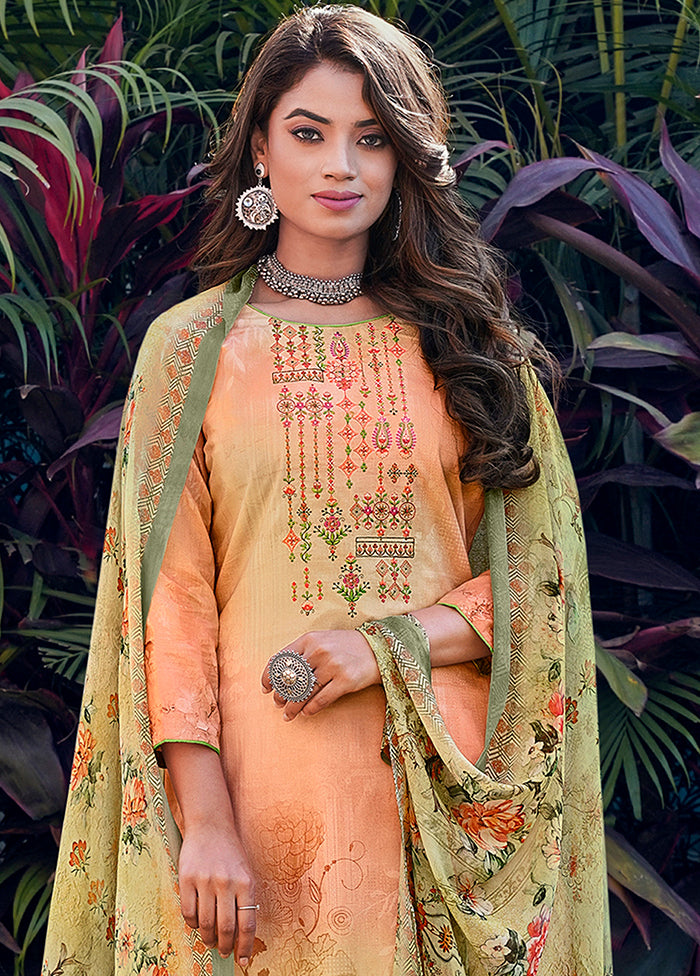 3 Pc Peach Unstitched Cotton Suit Set VDSL130422 - Indian Silk House Agencies