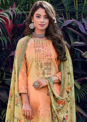 3 Pc Peach Unstitched Cotton Suit Set VDSL130422 - Indian Silk House Agencies