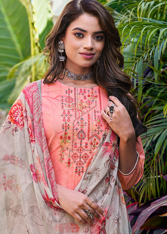 3 Pc Peach Unstitched Cotton Suit Set VDSL130423 - Indian Silk House Agencies