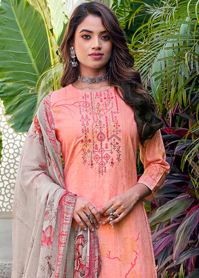 3 Pc Peach Unstitched Cotton Suit Set VDSL130423 - Indian Silk House Agencies