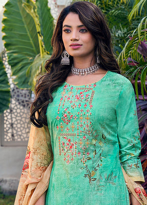 3 Pc Sea Green Unstitched Cotton Suit Set VDSL130424 - Indian Silk House Agencies