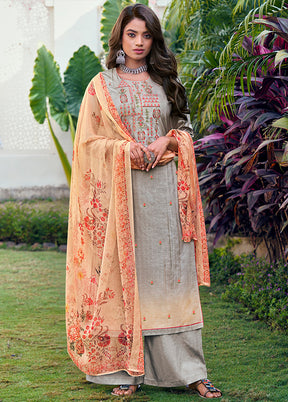 3 Pc Grey Unstitched Cotton Printed Suit Set VDSL130426 - Indian Silk House Agencies