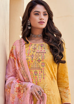3 Pc Yellow Unstitched Cotton Suit Set VDSL130428 - Indian Silk House Agencies