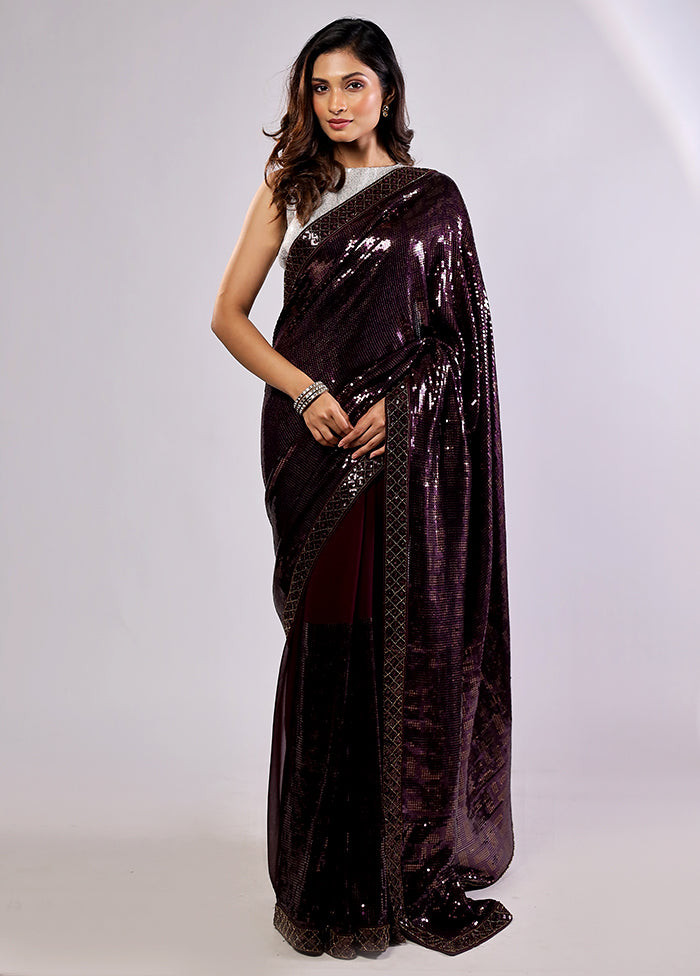 Purple Handloom Pure Georgette Saree With Blouse Piece