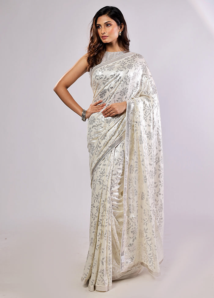 White Georgette Saree With Blouse Piece