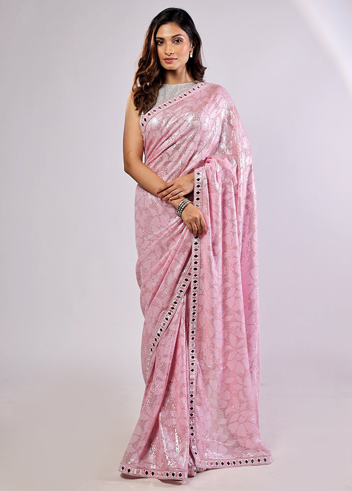 Pink Handloom Pure Georgette Saree With Blouse Piece