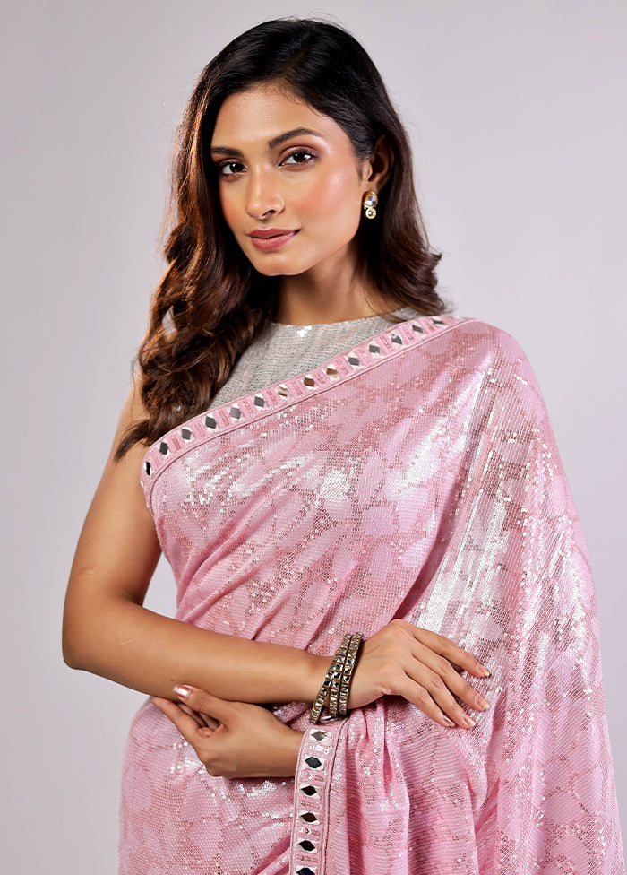 Pink Handloom Pure Georgette Saree With Blouse Piece