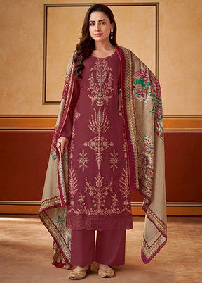 3 Pc Maroon Silk Suit Set