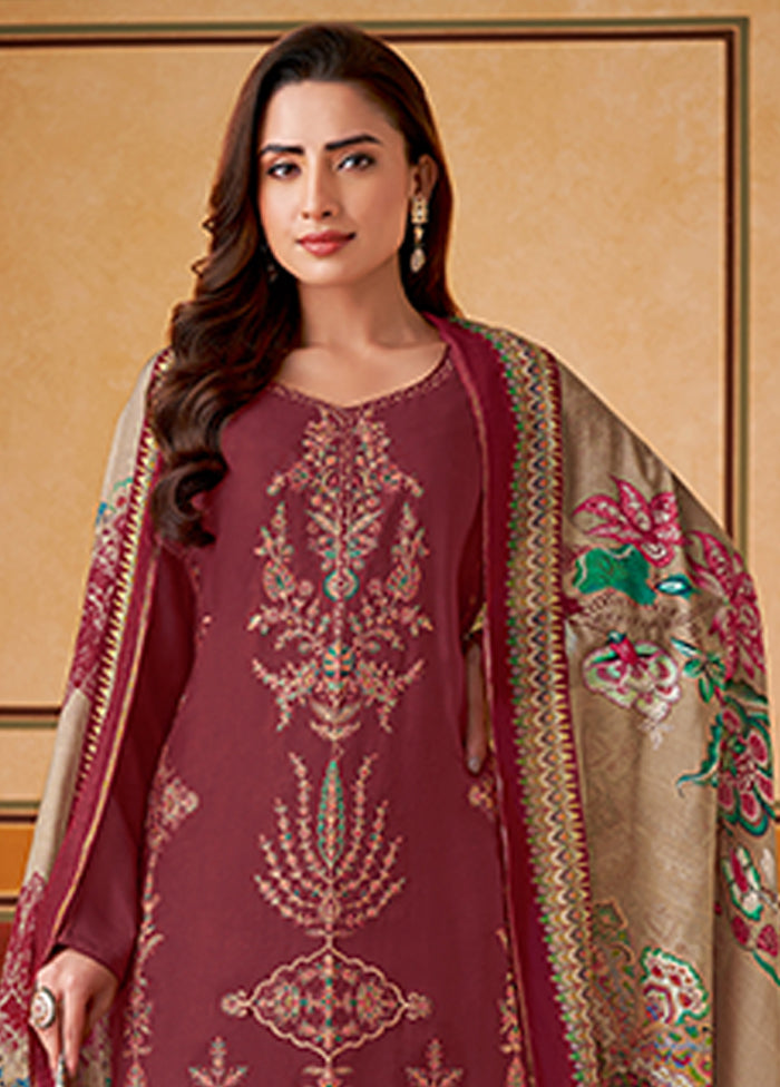 3 Pc Maroon Silk Suit Set