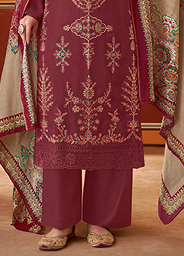 3 Pc Maroon Silk Suit Set