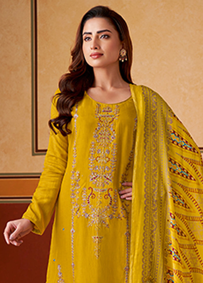 3 Pc Yellow Silk Suit Set