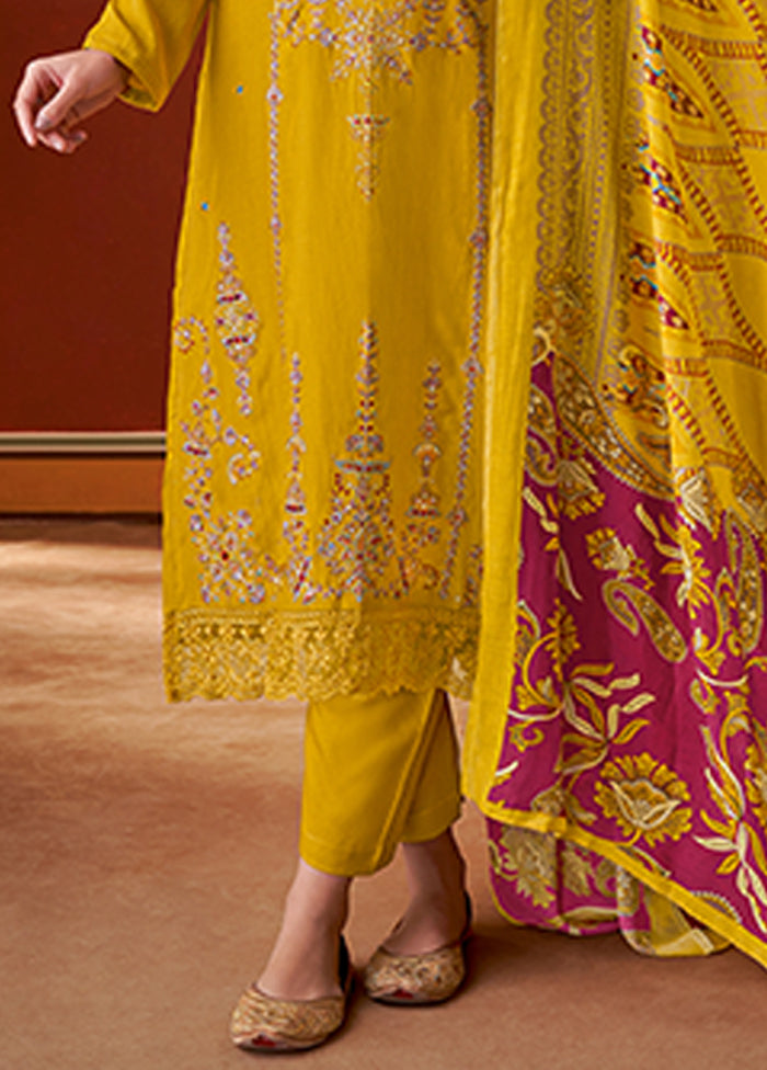3 Pc Yellow Silk Suit Set