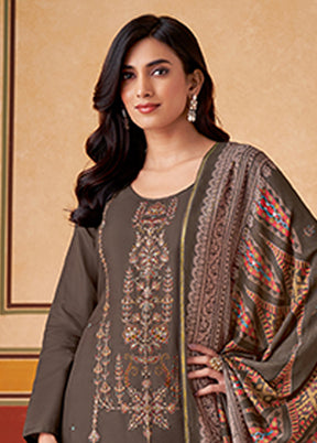 3 Pc Brown Silk Suit Set