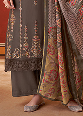 3 Pc Brown Silk Suit Set