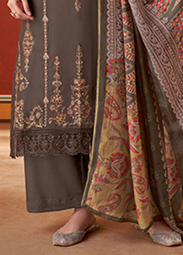 3 Pc Brown Silk Suit Set