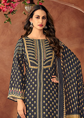 3 Pc Black Silk Suit Set