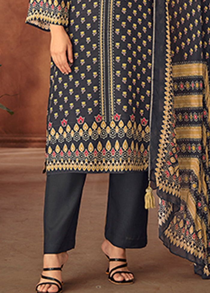 3 Pc Black Silk Suit Set