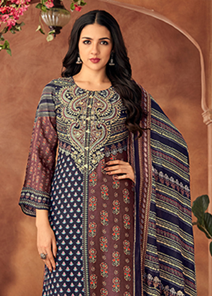 3 Pc Blue Silk Suit Set