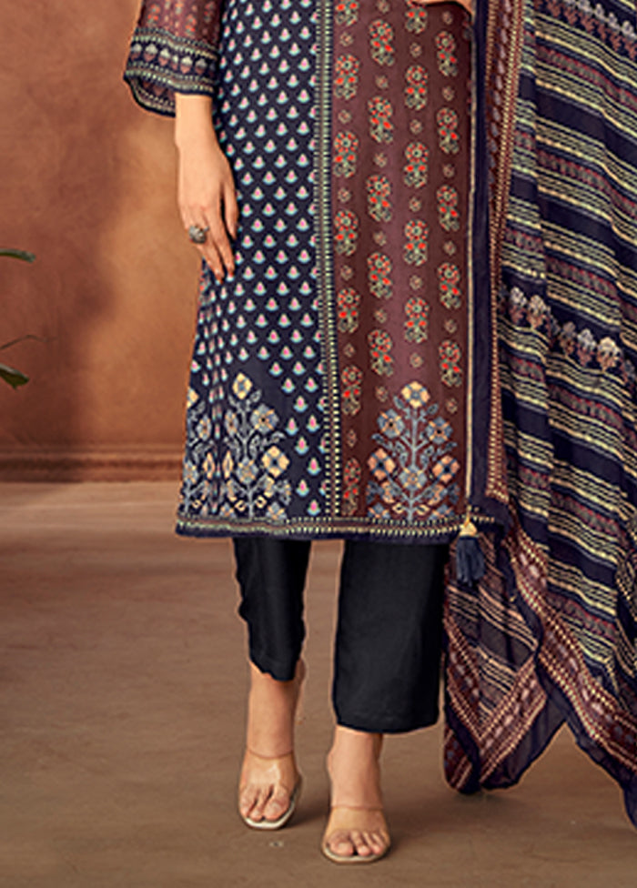 3 Pc Blue Silk Suit Set