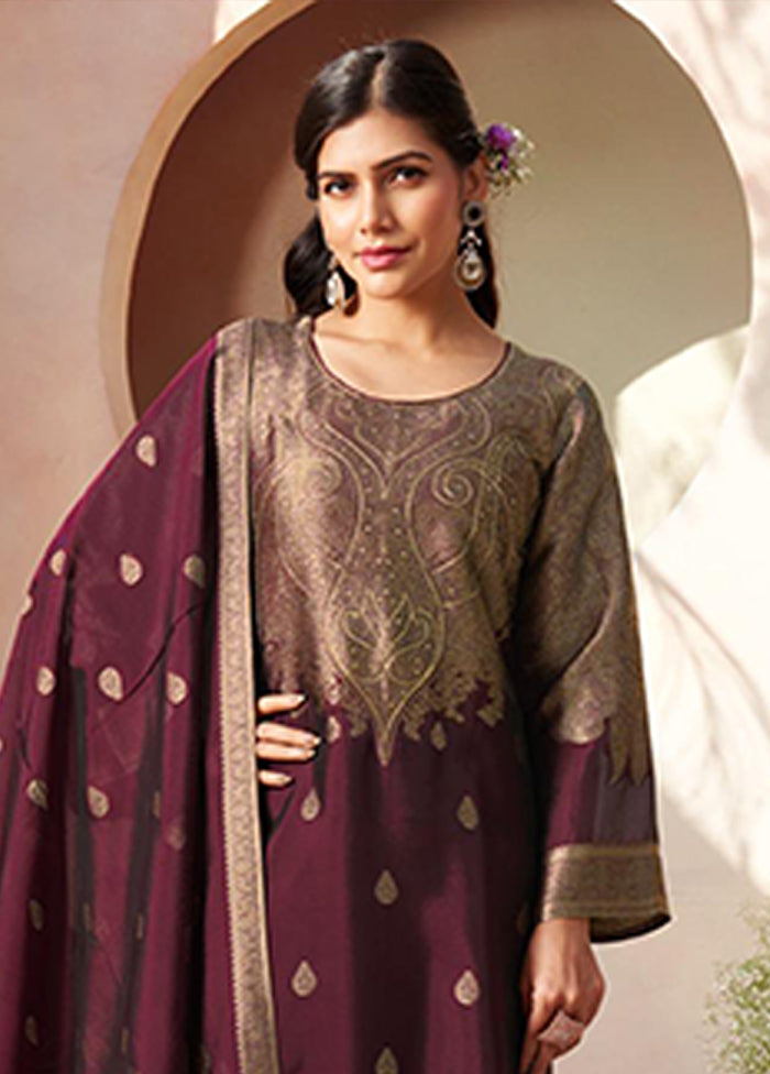 3 Pc Wine Silk Suit Set