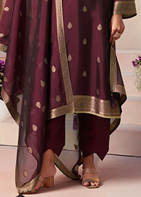 3 Pc Wine Silk Suit Set