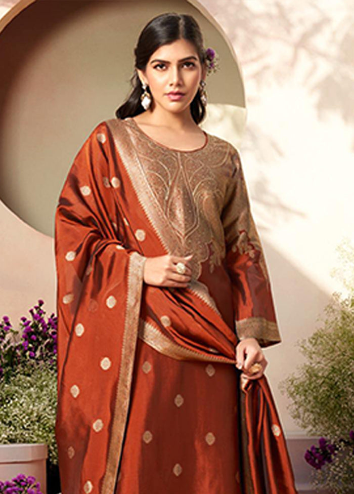 3 Pc Brown Silk Suit Set