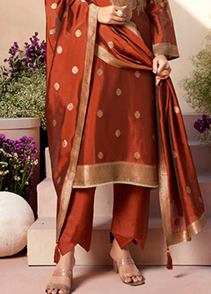 3 Pc Brown Silk Suit Set