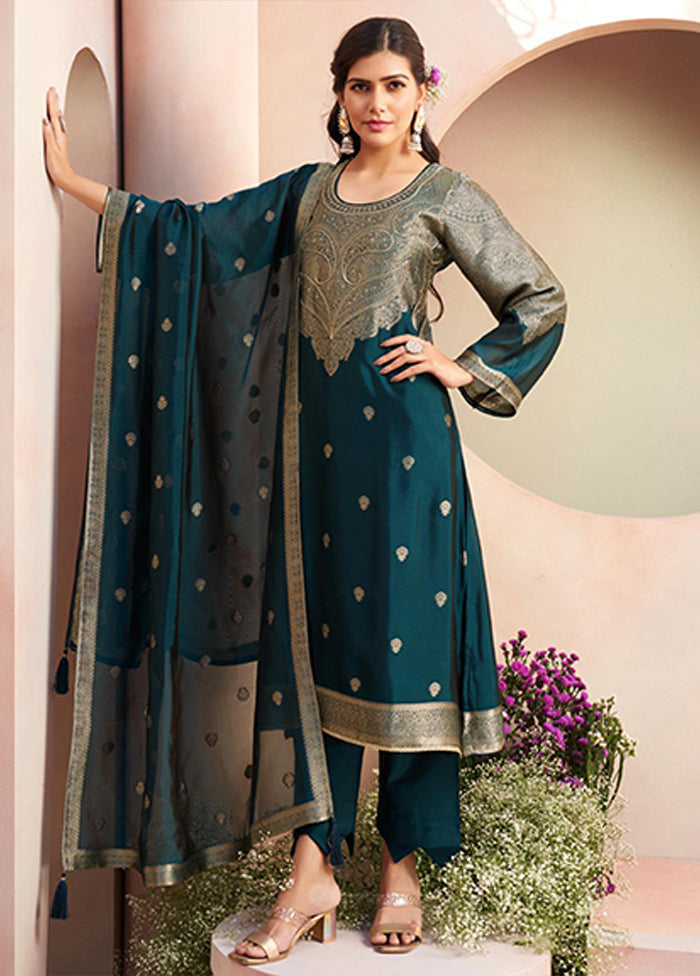 3 Pc Green Silk Suit Set