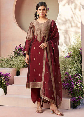 3 Pc Maroon Silk Suit Set