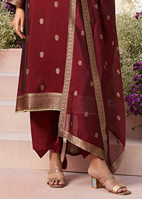 3 Pc Maroon Silk Suit Set