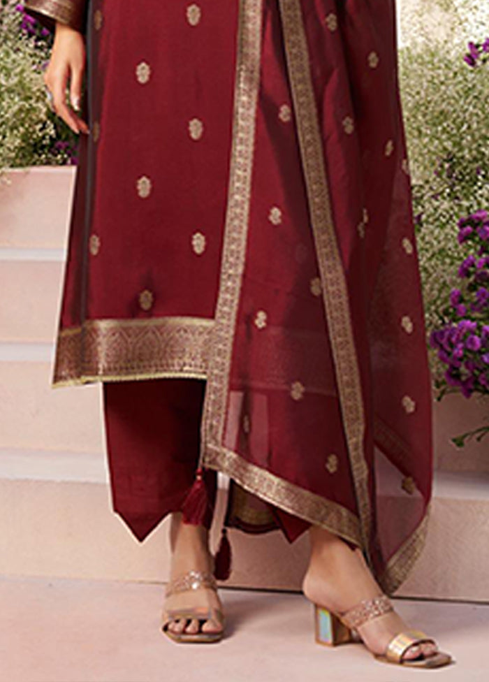 3 Pc Maroon Silk Suit Set