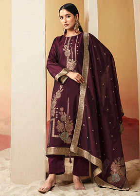 3 Pc Wine Silk Suit Set