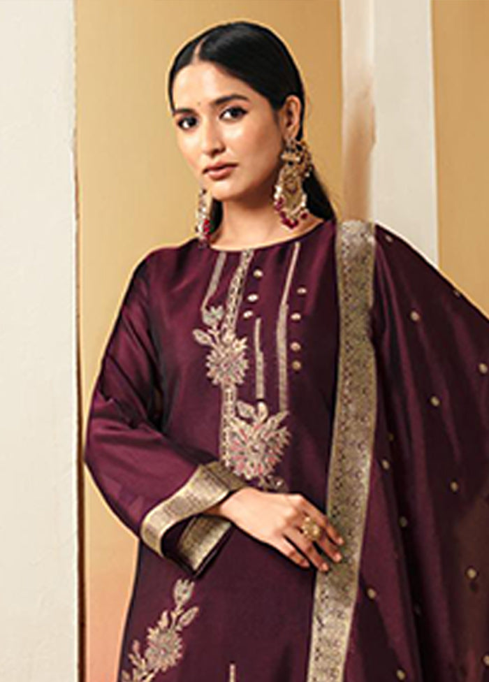 3 Pc Wine Silk Suit Set