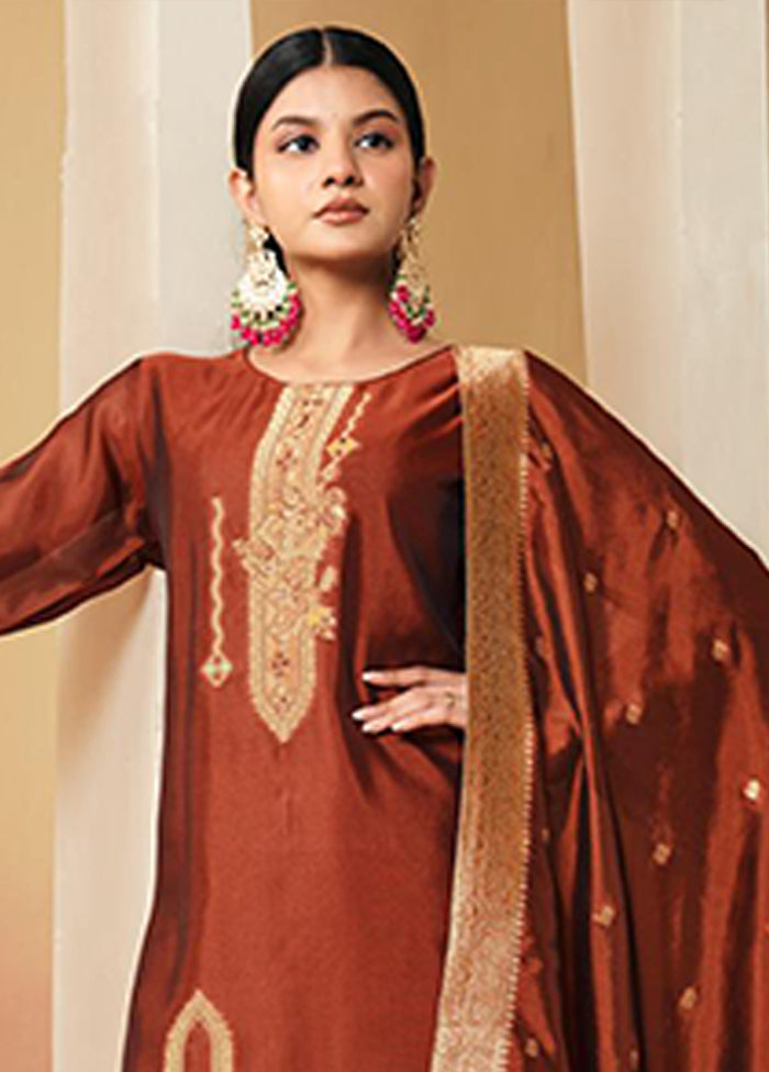 3 Pc Brown Silk Suit Set