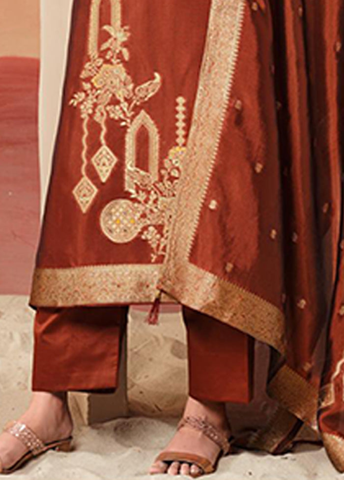 3 Pc Brown Silk Suit Set