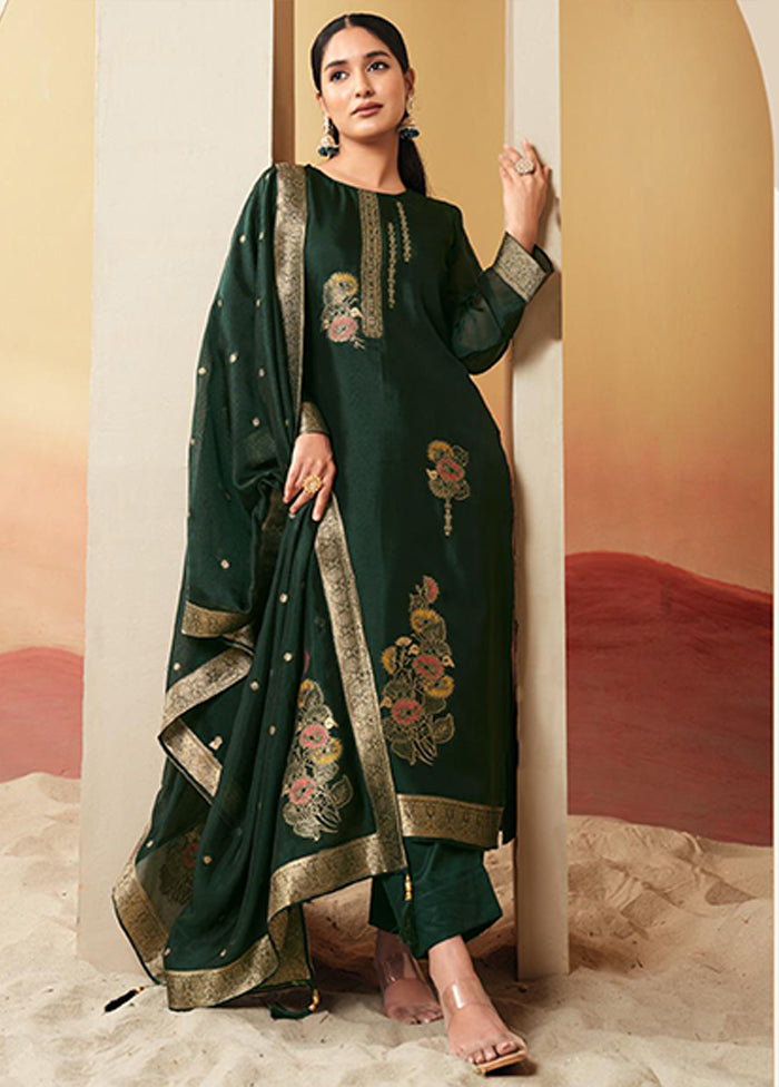 3 Pc Green Silk Suit Set