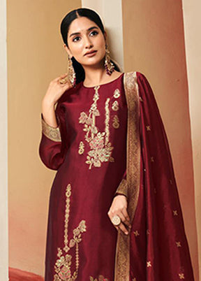 3 Pc Maroon Silk Suit Set