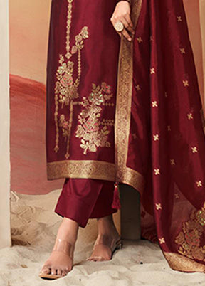 3 Pc Maroon Silk Suit Set