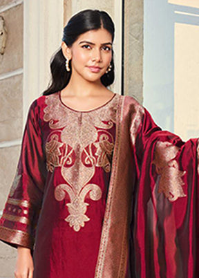 3 Pc Maroon Silk Suit Set