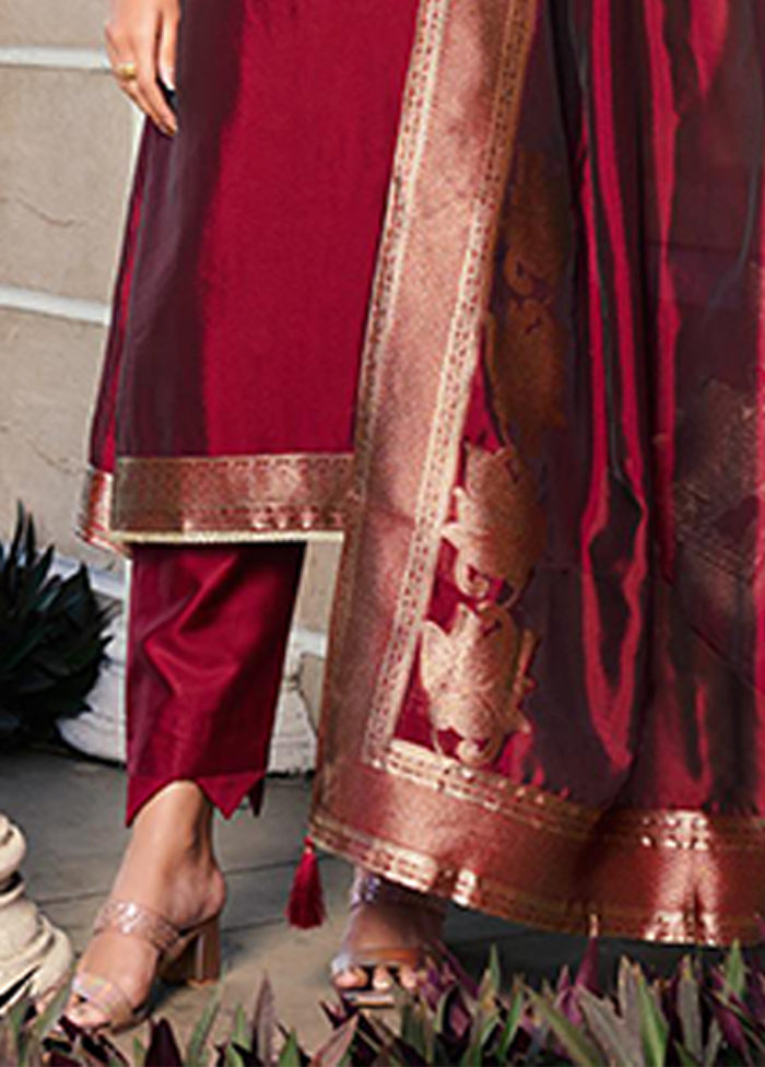 3 Pc Maroon Silk Suit Set