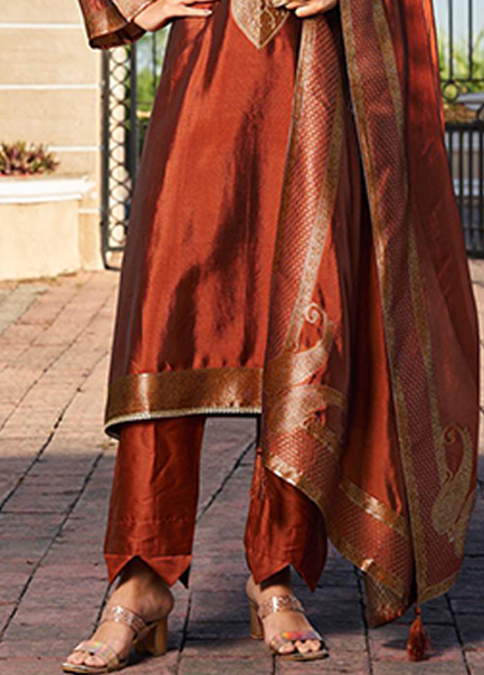 3 Pc Brown Silk Suit Set